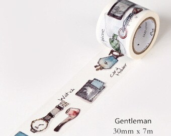 Gentleman Washi Tape, wide tape, Masking Tape, 30mmx7m, Pastel Washi Tape, Gift Wrap Tape, Travel Journaling, Deco Tape, Colorful Washi Tape