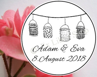 Hochzeitsstempel "Lampions", personalisierter Stempel, Hochzeit, Hochzeitsstempel, Hochzeit DIY, Save the date Stempel, Namensstempel