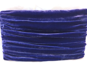Blue Velvet Clutch Purse with Ruched Detail