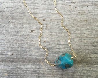 Turquoise Chunk Necklace - Turquoise Necklace - Raw Stone Necklace - Raw Stone -Stone Necklace -Turquoise Necklace -Gift for Her - Girl Gift