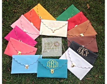 Monogrammed scalloped envelope clutch/crossbody purse