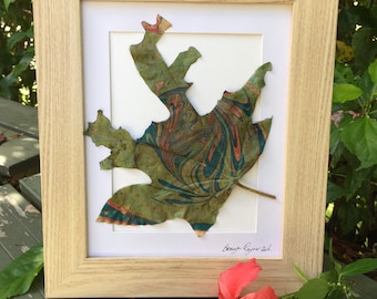 Hand Marbled Leaf,Leaf,Nature Art,Leaf Art,Real Plant Art,Framed Botanical Art,Nature Lover,Minimalist Decor,Wall Art,Shelf Art,Garden Gift