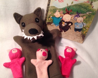 Big Bad Wolf and the Three Little Pigs puppets