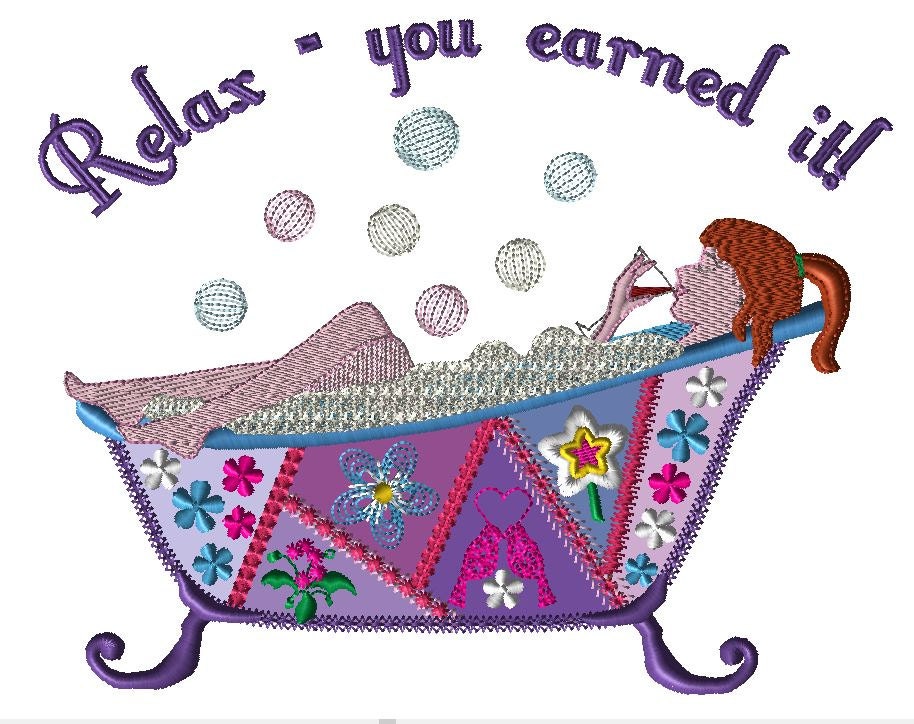 Woman in the bathtub embroidery design/ Large embroidery
