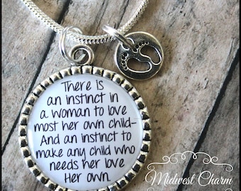 Adoption necklace...925 sterling silver plated...foster mom...grandma...mom necklace