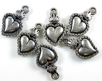 6 Silver Tierracast Sacred Heart Charms