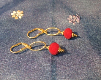 Cherry Red and Vermeil Earrings
