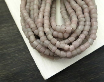 matte pink seed beads, light rose pink - ish grey glass bead, small spacer bead, barrel tube, New Indo-pacific 3 to 6mm / 22 in strd,5BB49-B
