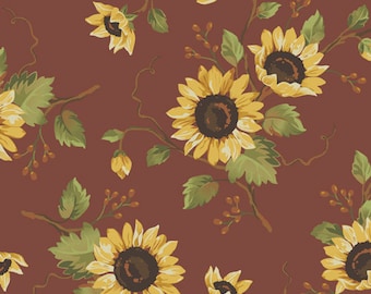 Black Bird Acres Fabric - Sunflowers on Red