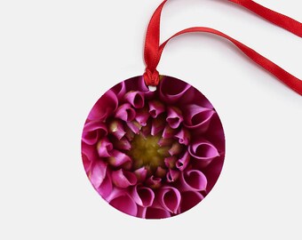 Holiday Ornament, Pink Christmas Decor, Flower Ornament, Christmas Tree Decor, Floral Ornament, Hostess Gift, Holiday Decor, Metal Ornament