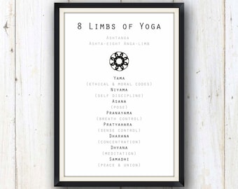 8 limbs of yoga art print/ yoga studio decor