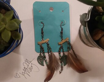 Fairy Earrings (teal, feather)