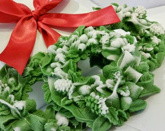 Set of Three Christmas Wreaths Soaps - Decorative Christmas Gift Soap - Vegan Soap - Hostess Gift Soap