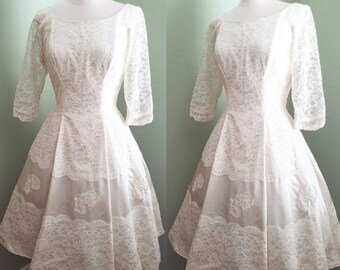 1950's Ivory Satin and Lace Wedding Dress