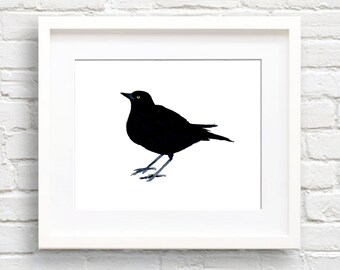 Black Bird Art Print - Wall Decor - Watercolor Painting