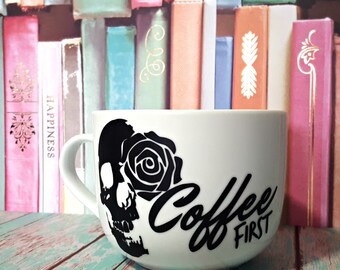 Coffee First Skull Mug