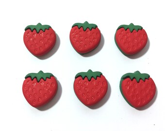 Strawberry Buttons Galore (5/8") Berry Patch Set of 6 Shank Back Crafting Scrapbooking Supplies - 190 B