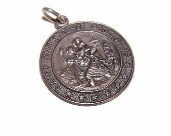 Vintage, Retro, Modern, Modernist, STERLING SILVER, Charm, Medal, Pendant, Religious, Saint, St, Christopher, Patron, Travelers, Gift, Item