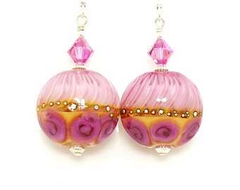 Pink Earrings, Lampwork Earrings, Glass Earrings, Glass Bead Earrings, Bright Earrings, Lampwork Jewelry, Glass Bead Jewelry, Unique Earring