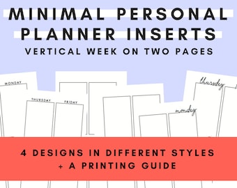 Printable Minimal Personal Planner Inserts - Vertical Week on Two Pages