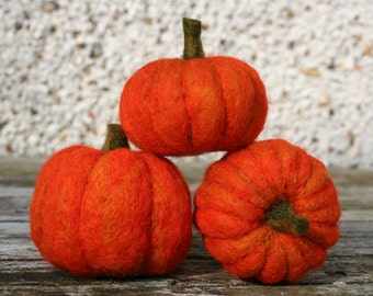 Three FELTED PUMPKINS - made to order