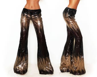 gold sequin bell bottom pants