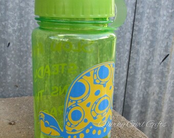 Kids Turtle Theme Beverage Bottle with Blue and Yellow Turtle and Quote