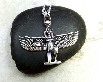 Isis necklace. Egyptian necklace. Goddess necklace. Sterling silver Isis pendant. Egyptian goddess. Queen of the Throne. Winged Goddess