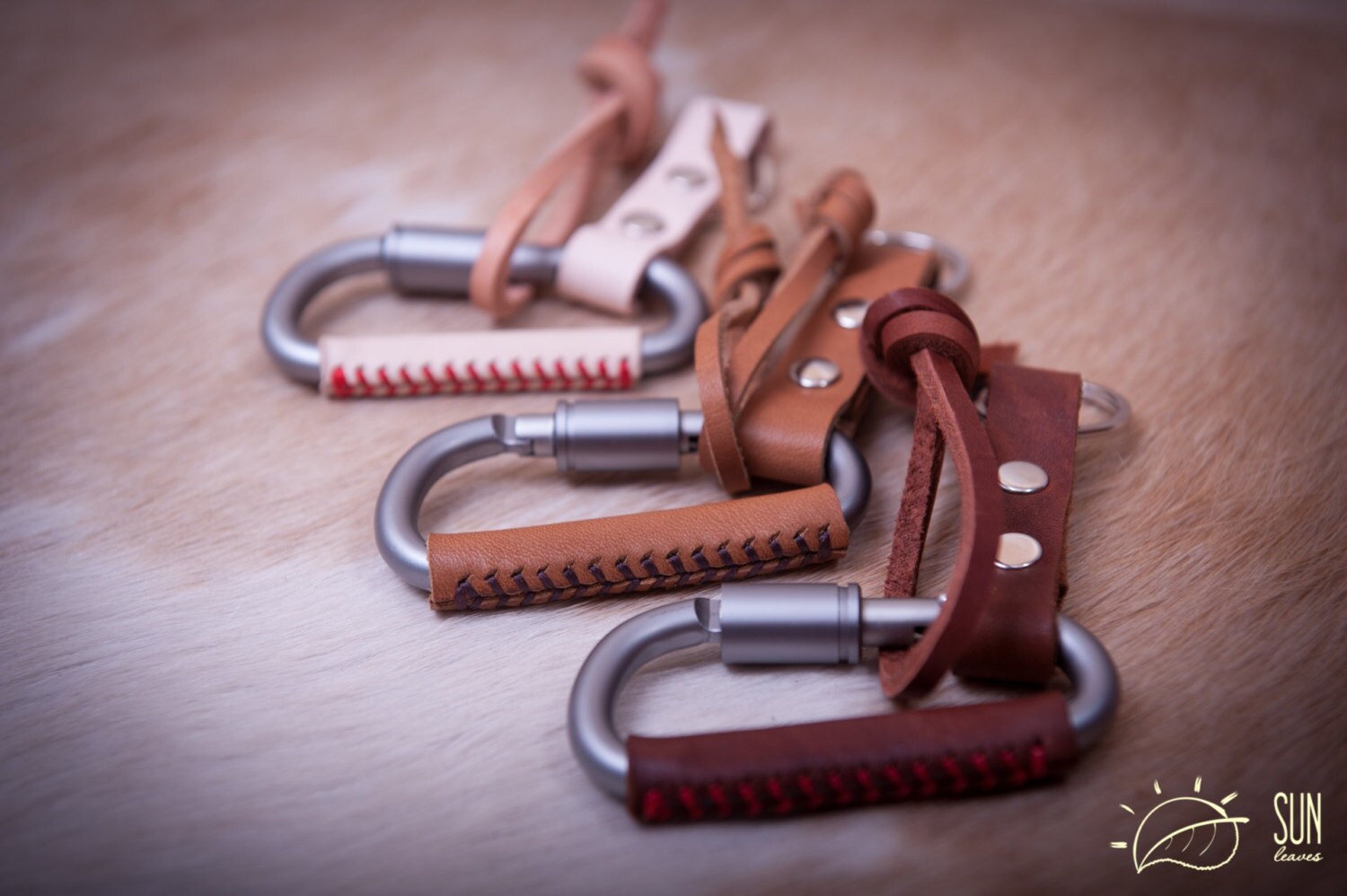 Carabiner keychain leather wrapped keychain Key ring Key
