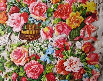 Vintage EAS Germany Die Cut Paper Scraps Of Flower Baskets EAS 3081