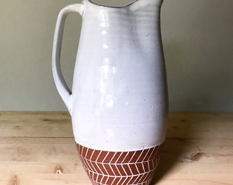 Ceramic Pitcher (Made to Order) - Handmade Terracotta and White - Pottery by Osa - Natural Modern Minimal Simple Ethnic Boho