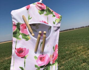 Roses! Roses! Roses! Clothespin Holder, Laundry Room Accessory, Wash Room Clothespin Bag