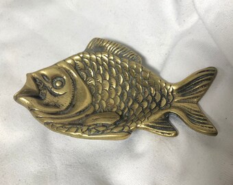 Vintage Solid Brass Fish shaped collectible ashtray / trinket dish