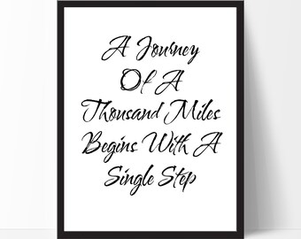 Inspirational Quote, A Journey Of... Typography Wall Art, Typography Poster, Typography Print, Black White Print, Christmas Gift