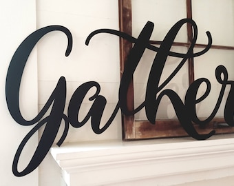 Gather - Wooden Word - Painted Word Wall Hanging