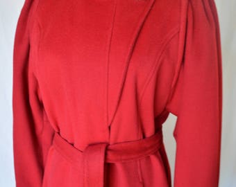 vintage 1970's avant garde cranberry red wool coat S/M