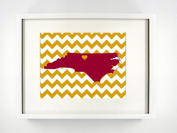 Elon North Carolina State Giclée Map Art Print 8x10