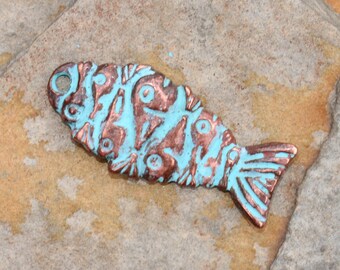 2 Greek Green Patina Wavy Fish Dangles