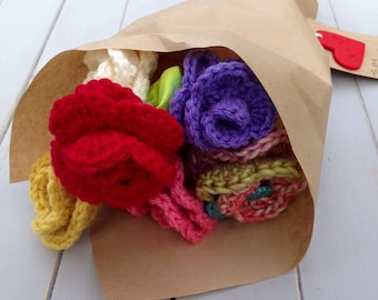 Paper Wrapped Crochet Rose Bouquet