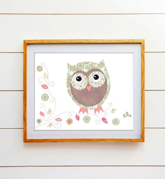 Owl Nursery Decor Kids Artwork Baby Girl Pictures Print for