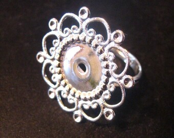 28mm adjustable filigree ring blanks, silver plated, pick your amount, A281