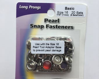 Basic Pearl Snaps-Size 16, Set of 20, Snap Source, Long Prong Cap Snaps