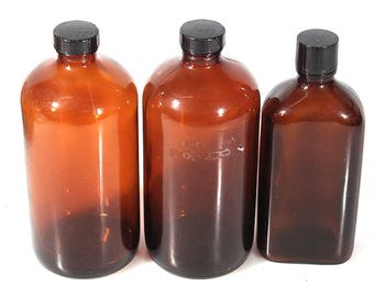 Darkroom Photography Brown Chemical Storage Bottles, Set Of 3//Brown Vintage Bottles