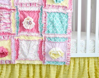 Baby Girl Crib Set - Yellow / Mint / Pink Crib Bedding Set - Boho Nursery - Floral Crib Set - Princess Bedding - Nursery Bedding Set