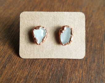 Beach Glass and Electroformed Copper Earrings
