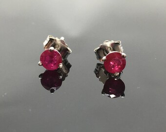 14K White Gold Ruby Stud Earrings - Genuine Ruby Studs - 14K Ruby Earrings - White Gold Natural Ruby Earrings - July Birthstone