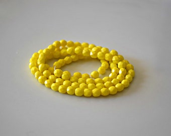 Yellow Czech Fire Polished Faceted Opaque Beads Yellow Czech Glass Beads Opaque Faceted Beads Yellow Beads 4mm (50 pcs) 2V12