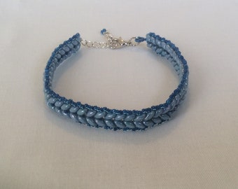 Blue herringbone bracelet