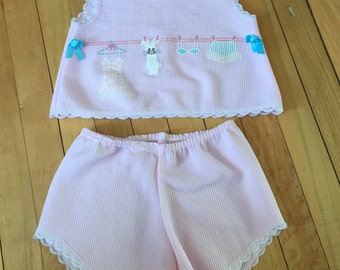 Vintage 1980s Toddler Girls Pink Bunny Summer Pajamas Set! Size 3