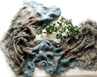 Grey and Blue Nuno Felt Shawl Wrap - Spring and Summer Shawl - Art to Wear - Nuno Felted Accessory